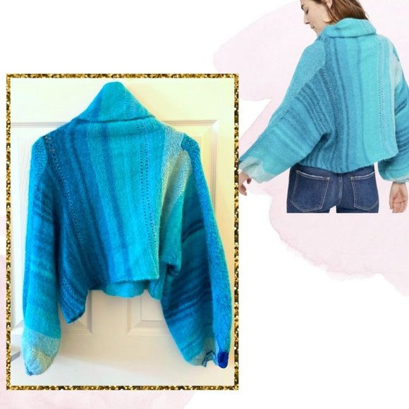 EUC, Like New.Free People Cloud Kicker Cropped Sweater in Turquoise, XS/S - Picture 2 of 3